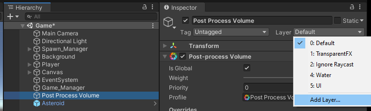 Adding a new Layer in the Inspector